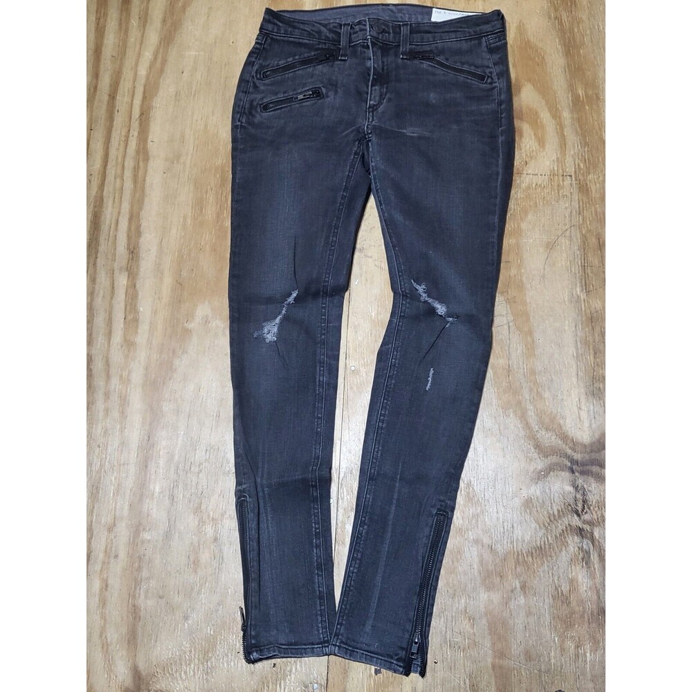 Rag & Bone Women 27 Jeans Distressed Black Skinny Zipper Ankles @L8